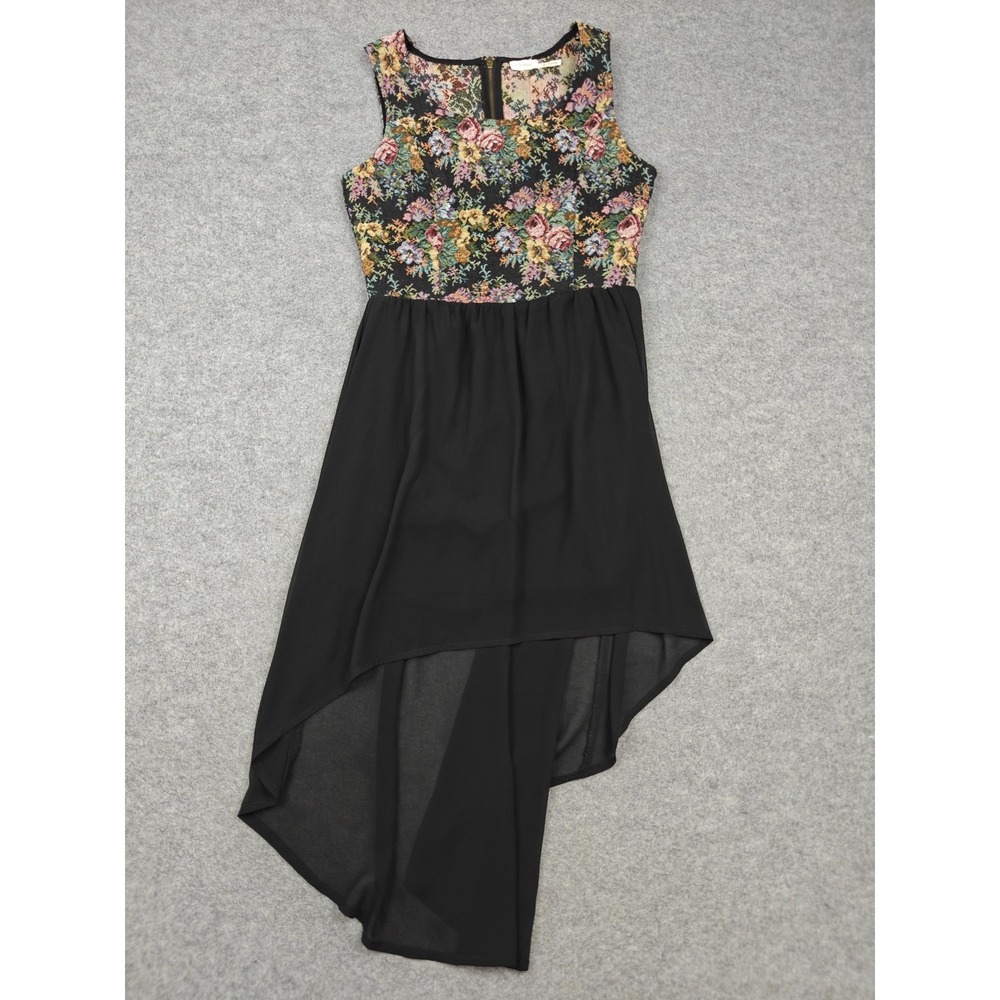 Blu Pepper Dress Womens S Black Floral Hi Low Fit & Flare Sleeveless Party Sheer